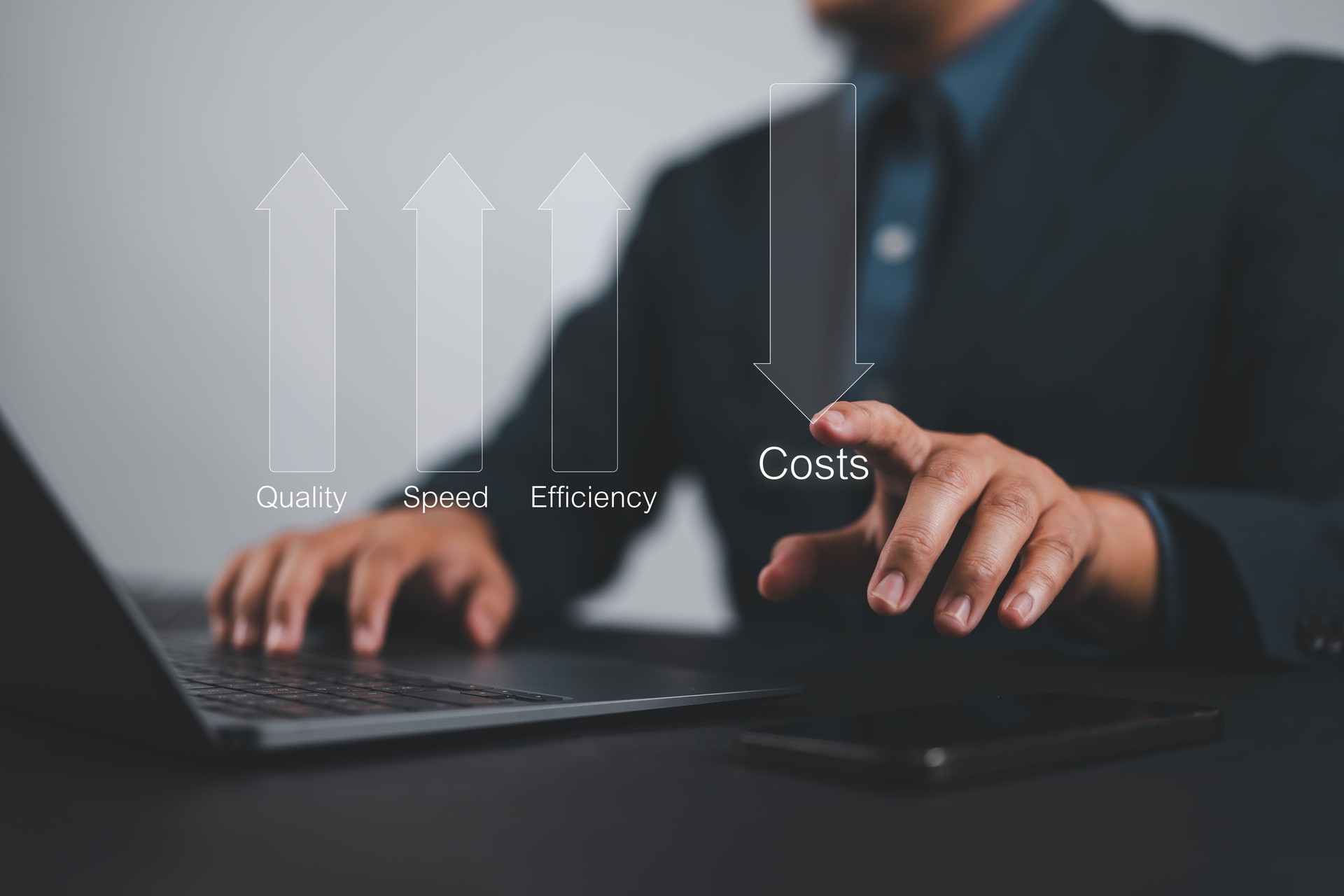 Performance concept of increase quality, speed, efficiency and reduce cost. Efficiency Business Concept. Business performance management and improvement concept.